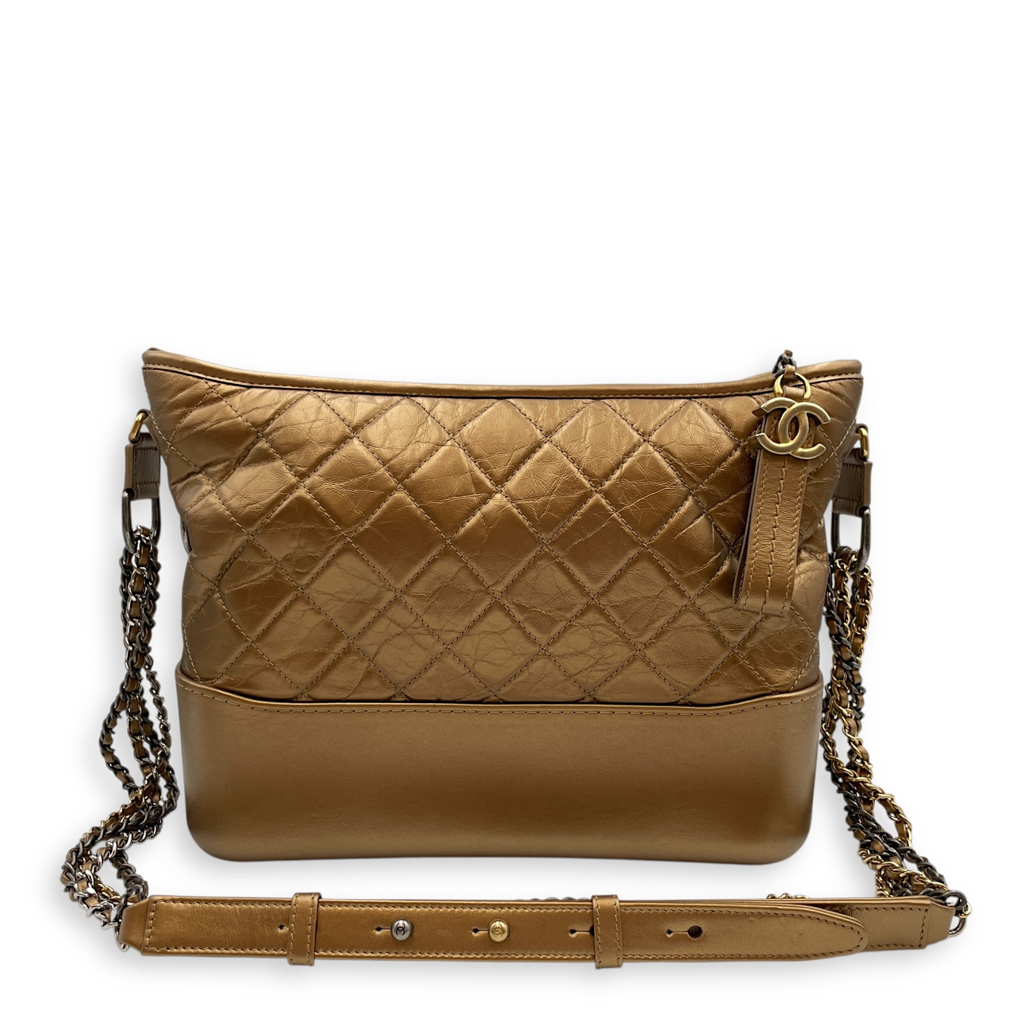 Quilted Gabrielle Medium  Metallic Gold Top Handle Bag in Distressed Leather Tri tone hardware SL2506-13028 9