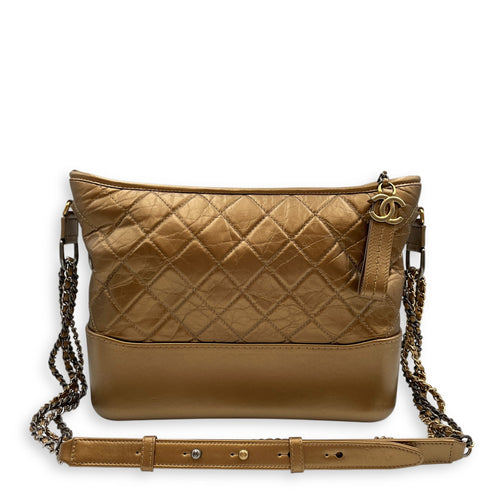 Quilted Gabrielle Medium  Metallic Gold Top Handle Bag in Distressed Leather Tri tone hardware SL2506-13028 9