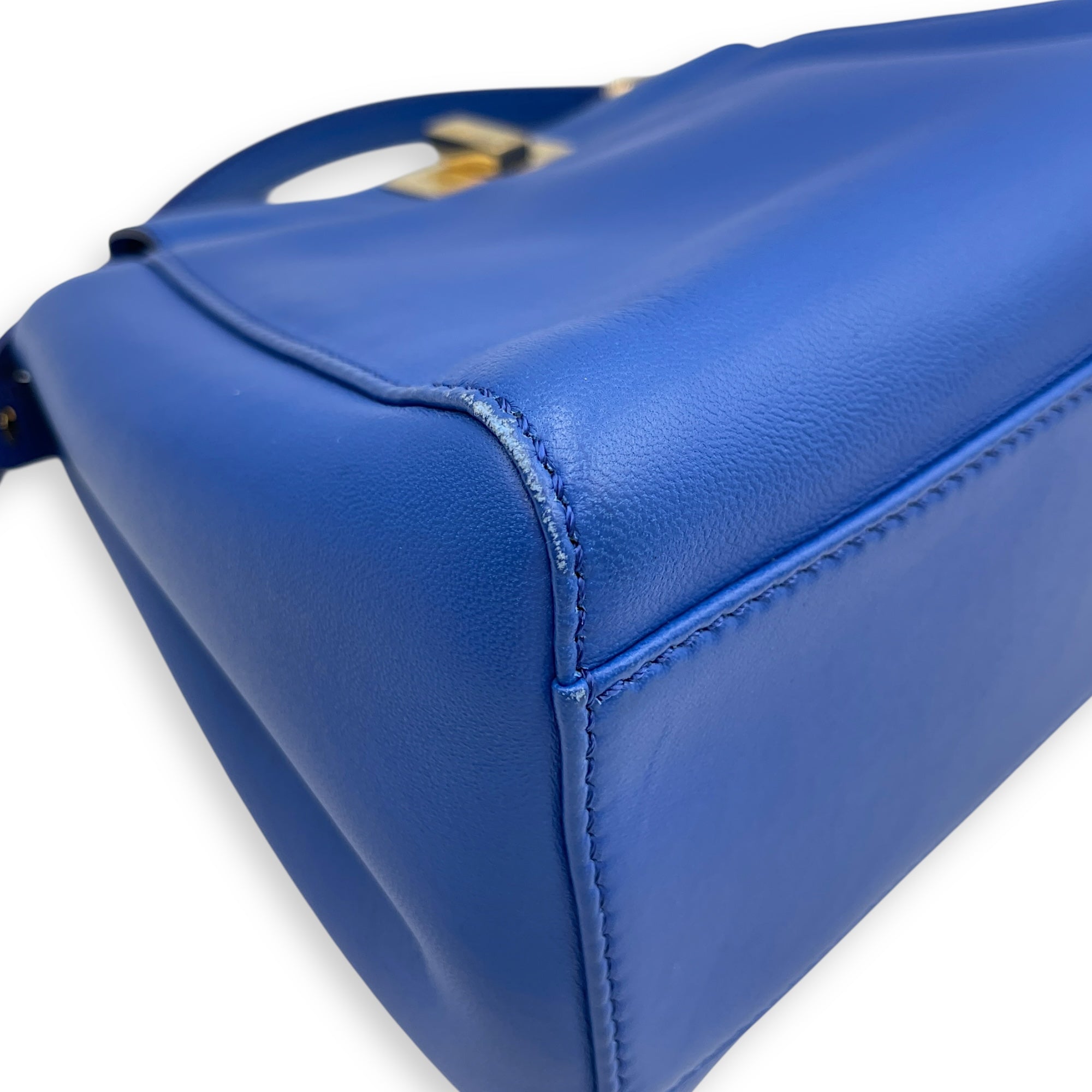 Peekaboo Blue Top Handle Bag in Lambskin, Gold hardware