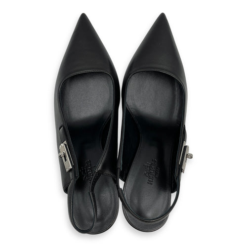 Lover 80 Pump 37.5 Black Heels in Calfskin, Palladium hardware