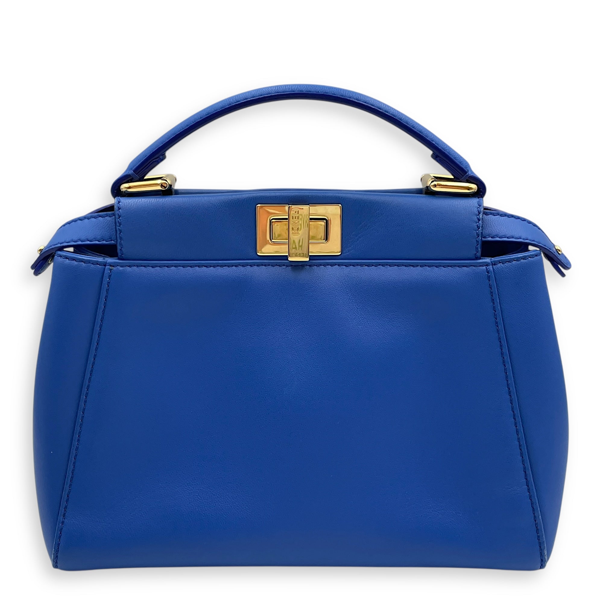 Peekaboo Blue Top Handle Bag in Lambskin, Gold hardware