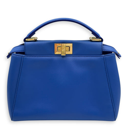 Peekaboo Blue Top Handle Bag in Lambskin, Gold hardware