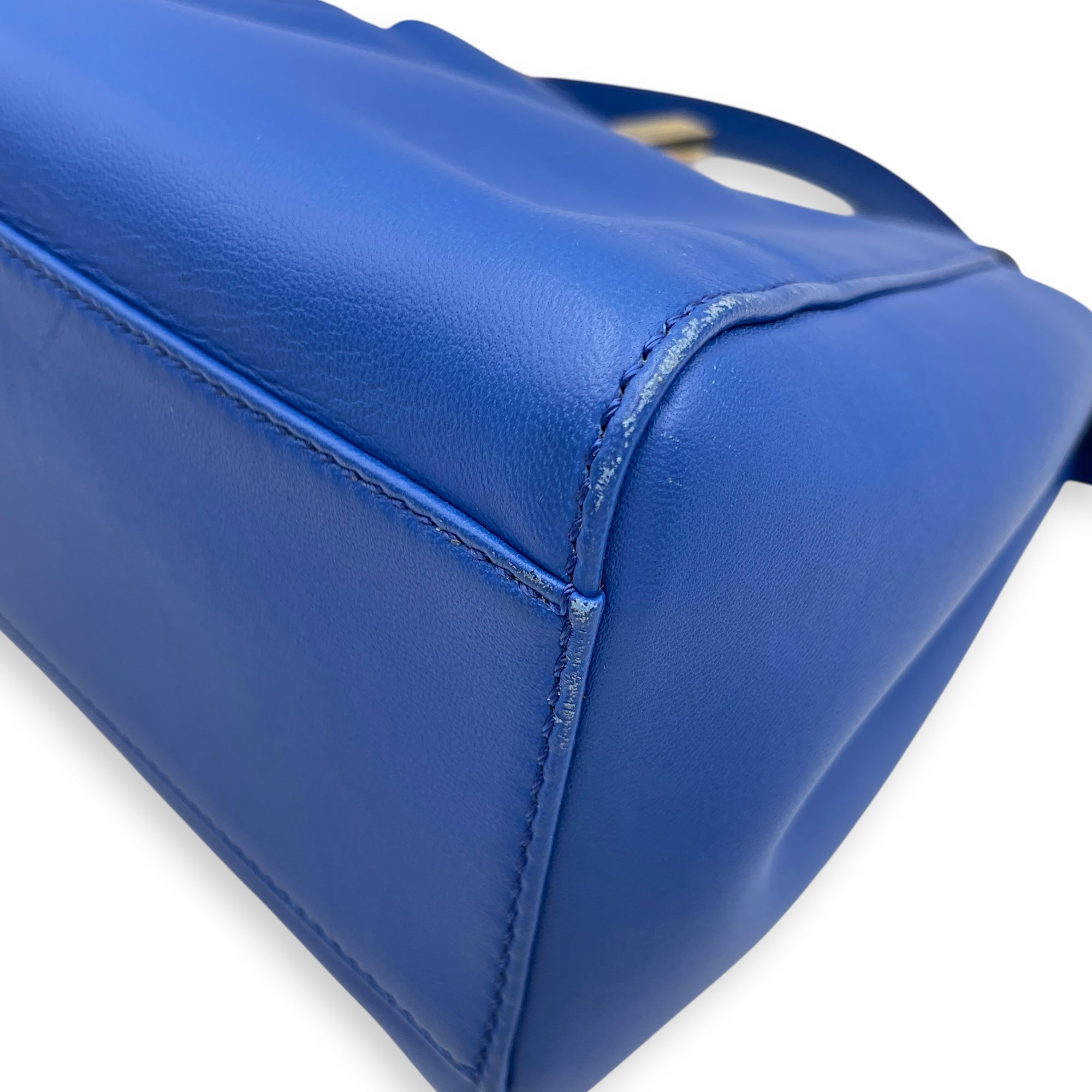 Peekaboo Blue Top Handle Bag in Lambskin, Gold hardware