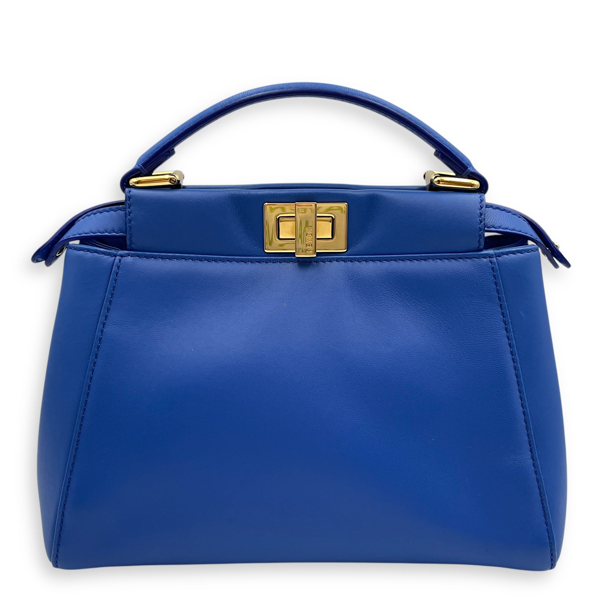 Peekaboo Blue Top Handle Bag in Lambskin, Gold hardware