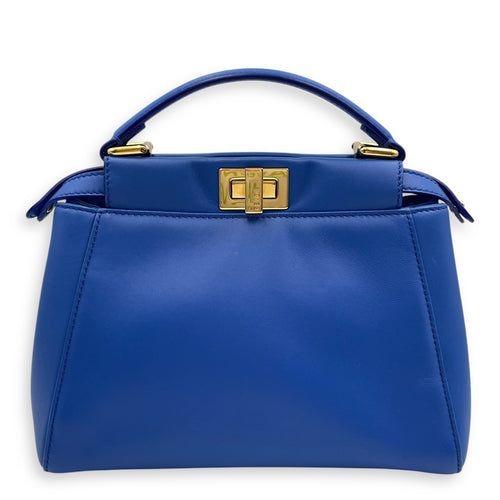 Peekaboo Blue Top Handle Bag in Lambskin, Gold hardware