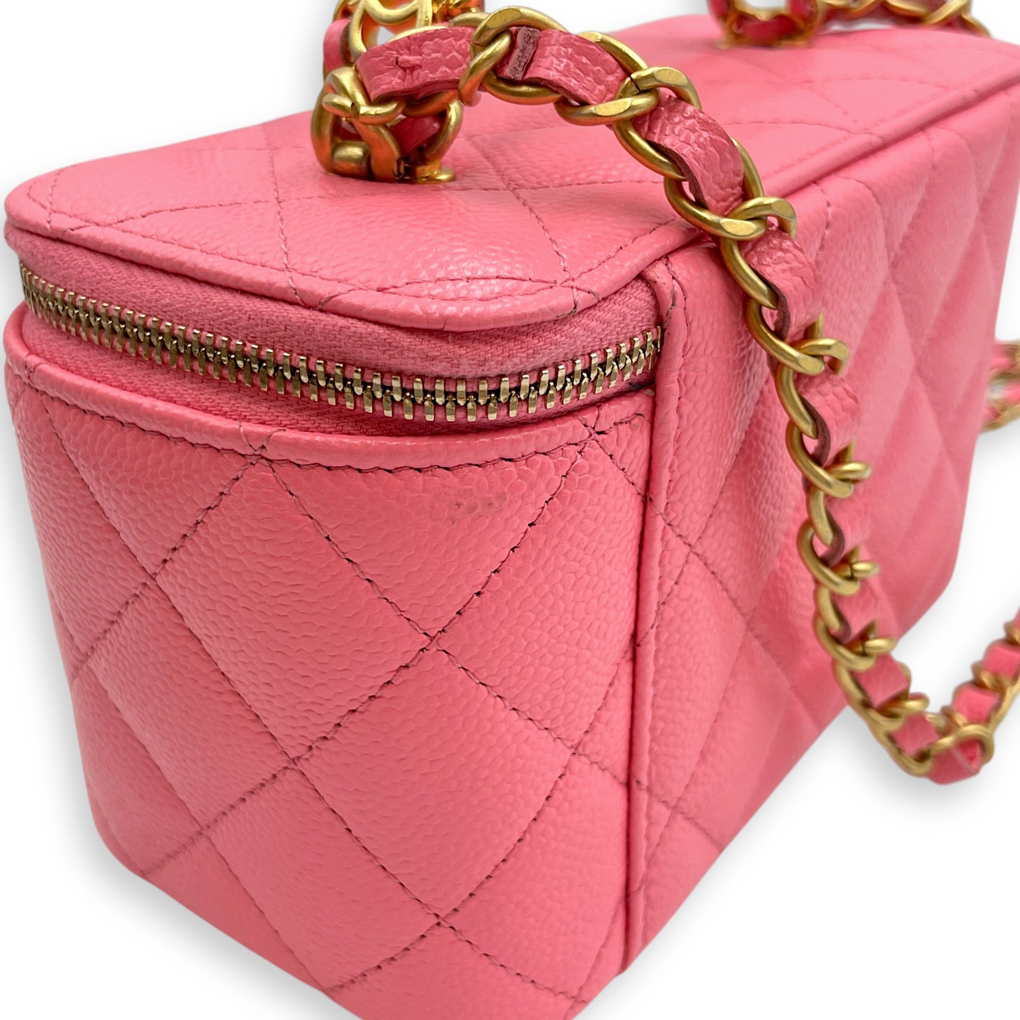 Vanity Rectangular Case Mini Pink Crossbody Bag in Caviar Leather, Gold hardware