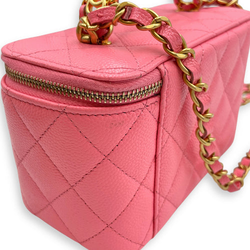 Vanity Rectangular Case Mini Pink Crossbody Bag in Caviar Leather, Gold hardware