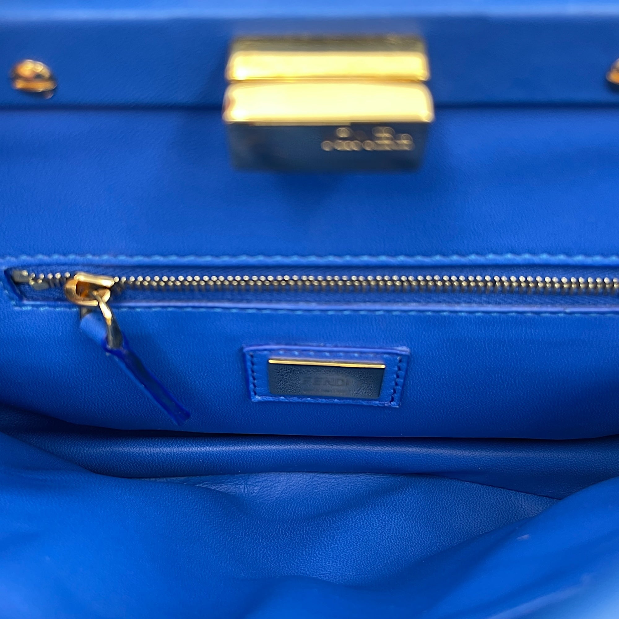 Peekaboo Blue Top Handle Bag in Lambskin, Gold hardware