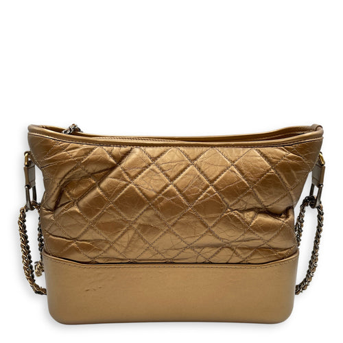 Quilted Gabrielle Medium  Metallic Gold Top Handle Bag in Distressed Leather Tri tone hardware SL2506-13028 2