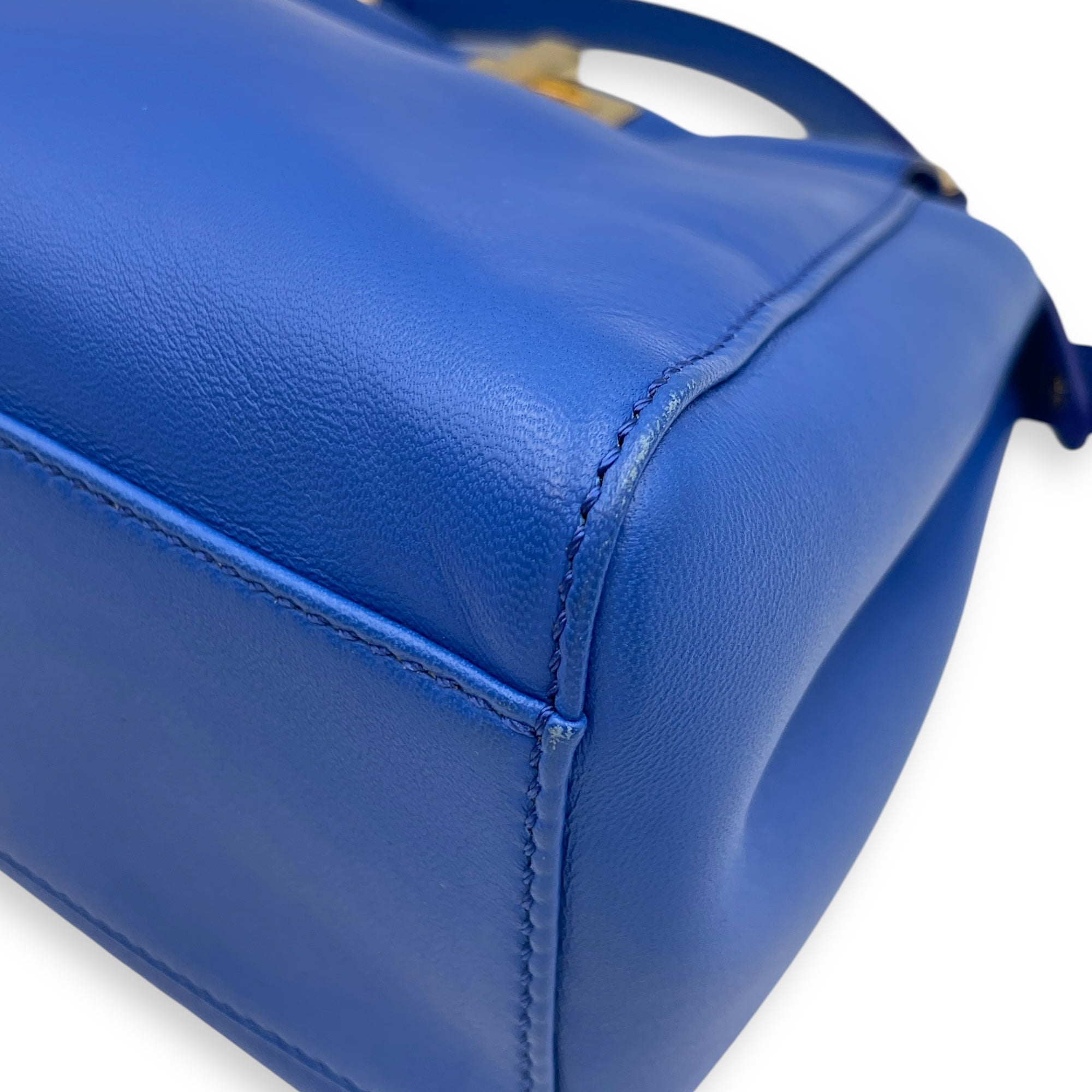 Peekaboo Blue Top Handle Bag in Lambskin, Gold hardware