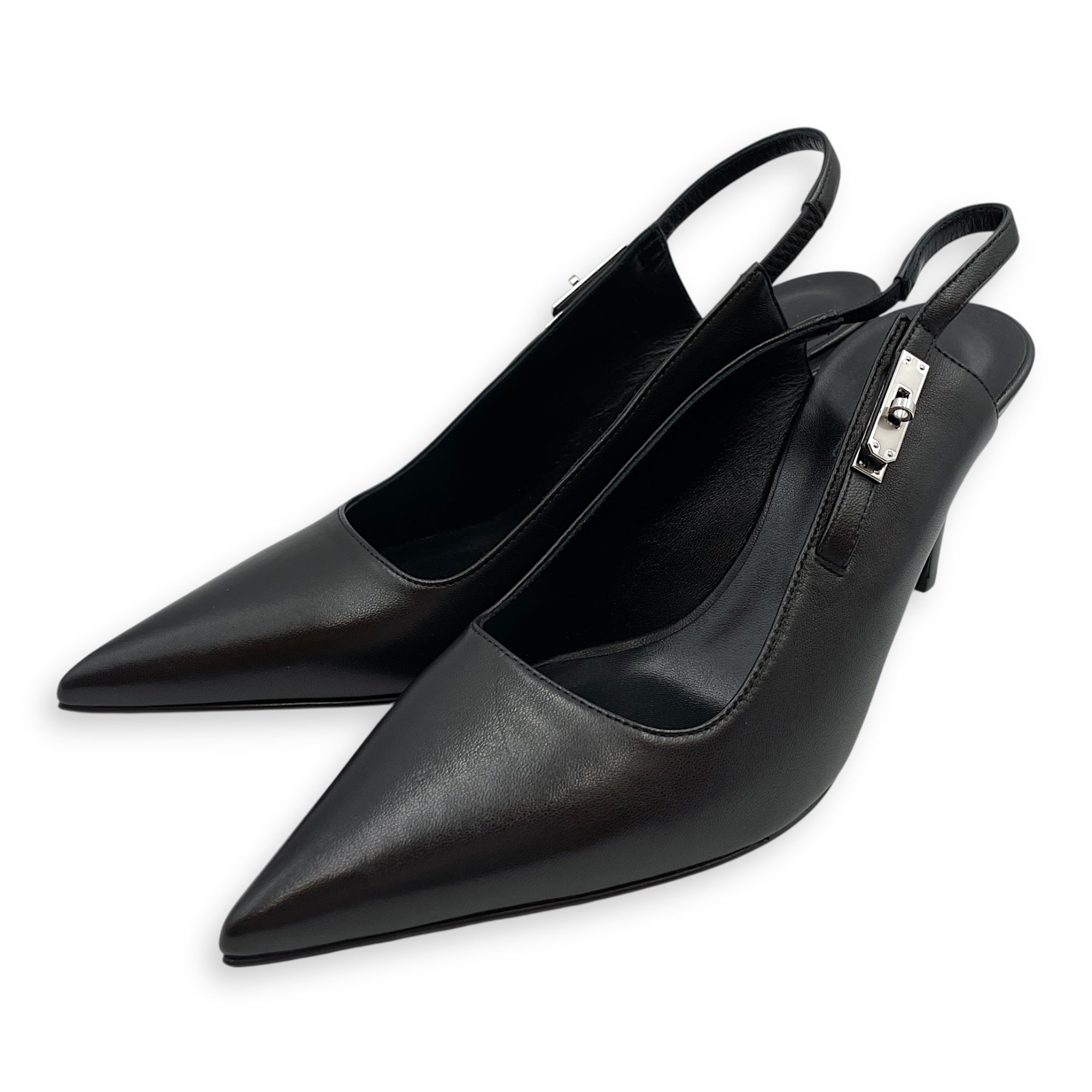 Lover 80 Pump 37.5 Black Heels in Calfskin, Palladium hardware