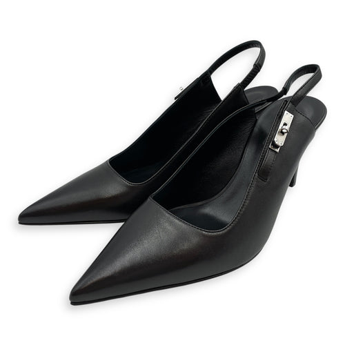 Lover 80 Pump 37.5 Black Heels in Calfskin, Palladium hardware