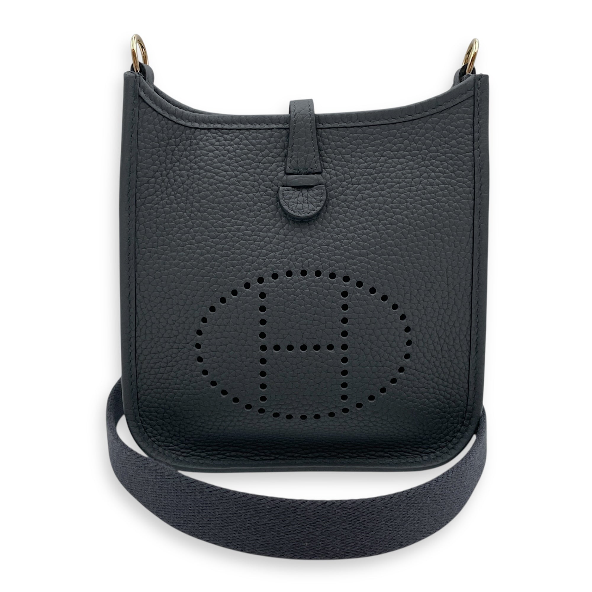 Evelyne (Short Strap) Mini Gris Misty in Clemence, Gold hardware