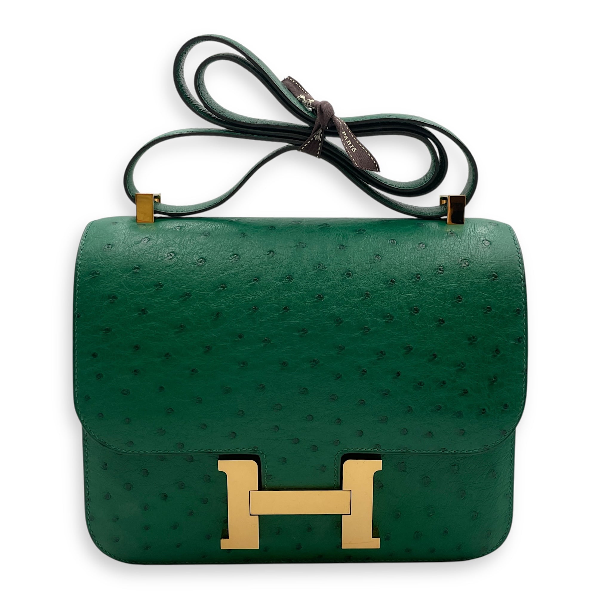 Constance 24 Vert Vertigo in Ostrich, Gold hardware