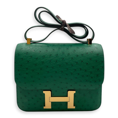 Constance 24 Vert Vertigo in Ostrich, Gold hardware