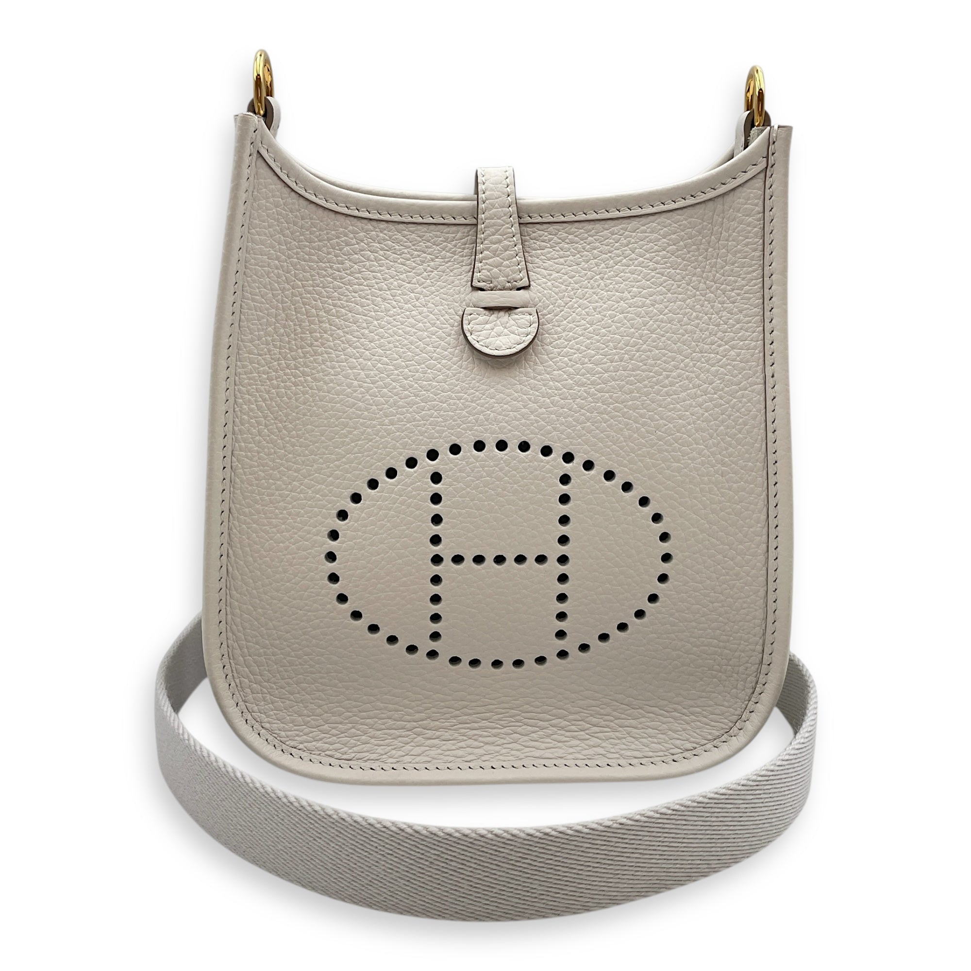 Evelyne (Short Strap) Mini Gris Pale in Clemence, Gold hardware