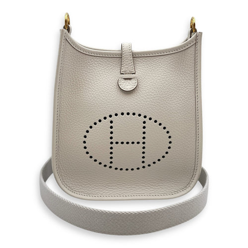 Evelyne (Short Strap) Mini Gris Pale in Clemence, Gold hardware