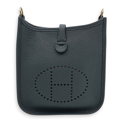 Evelyne (Short Strap) Mini Gris Misty in Clemence, Gold hardware