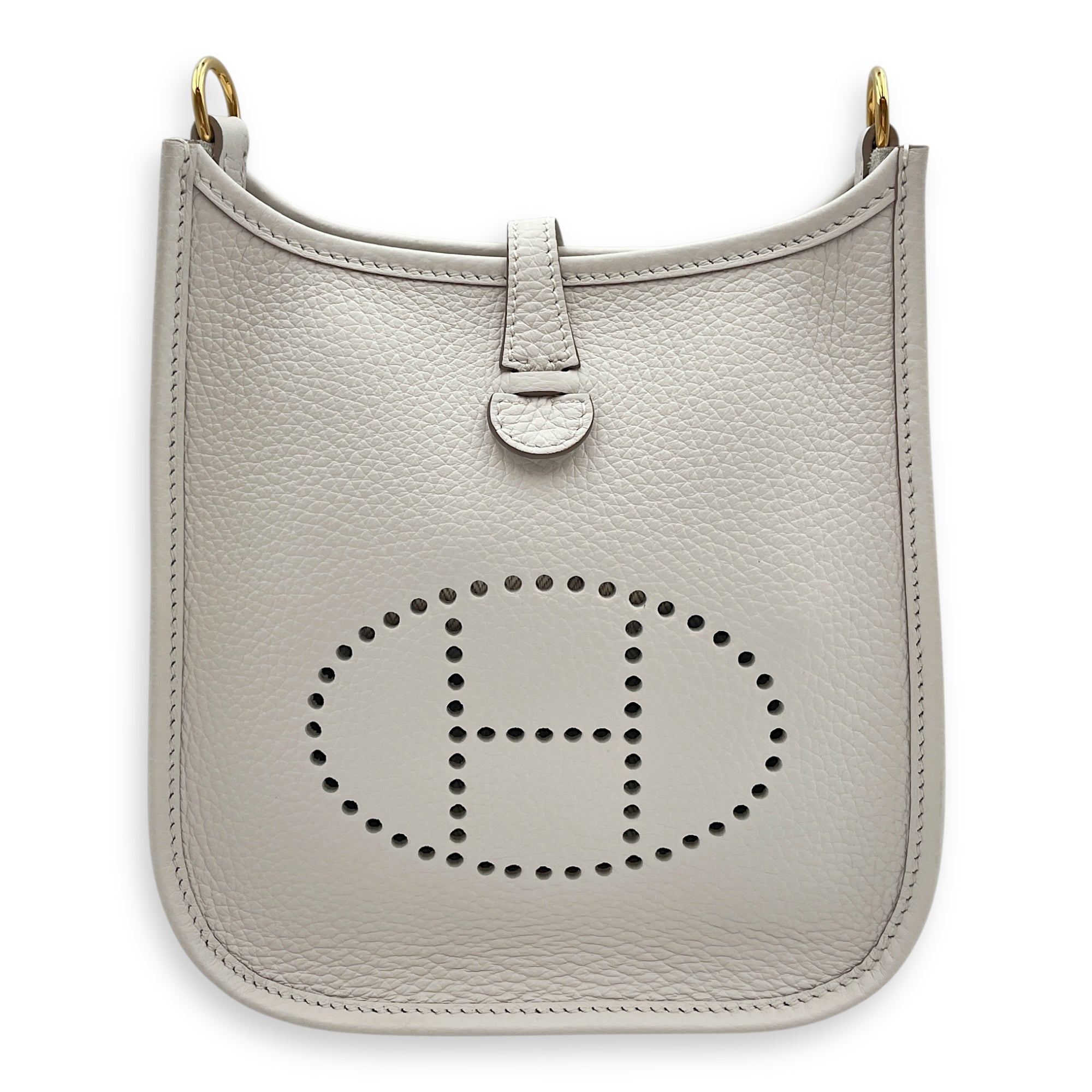 Evelyne (Short Strap) Mini Gris Pale in Clemence, Gold hardware
