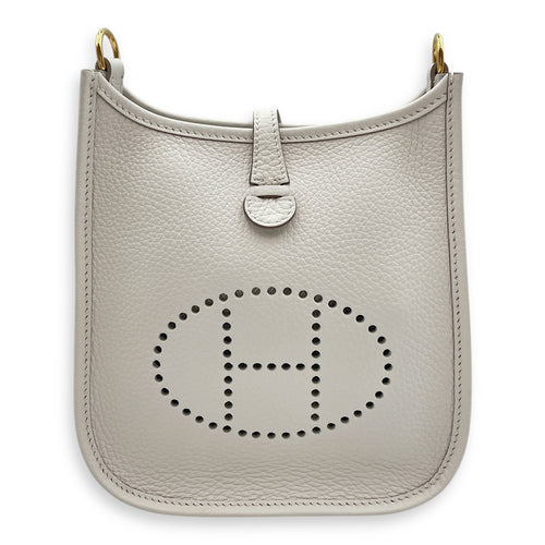Evelyne (Short Strap) Mini Gris Pale in Clemence, Gold hardware