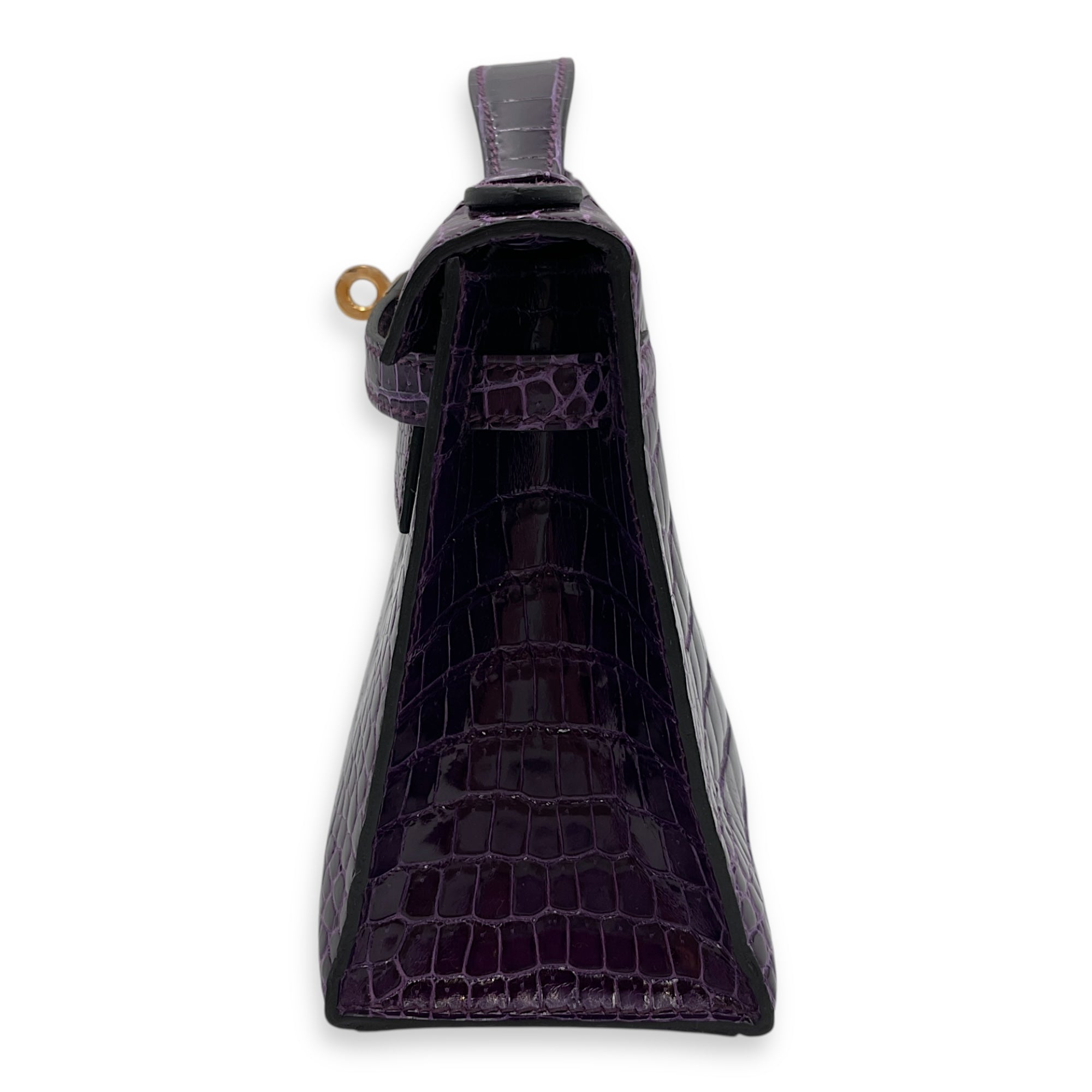 Kelly Pochette Cassis in Shiny Porosus, Gold hardware