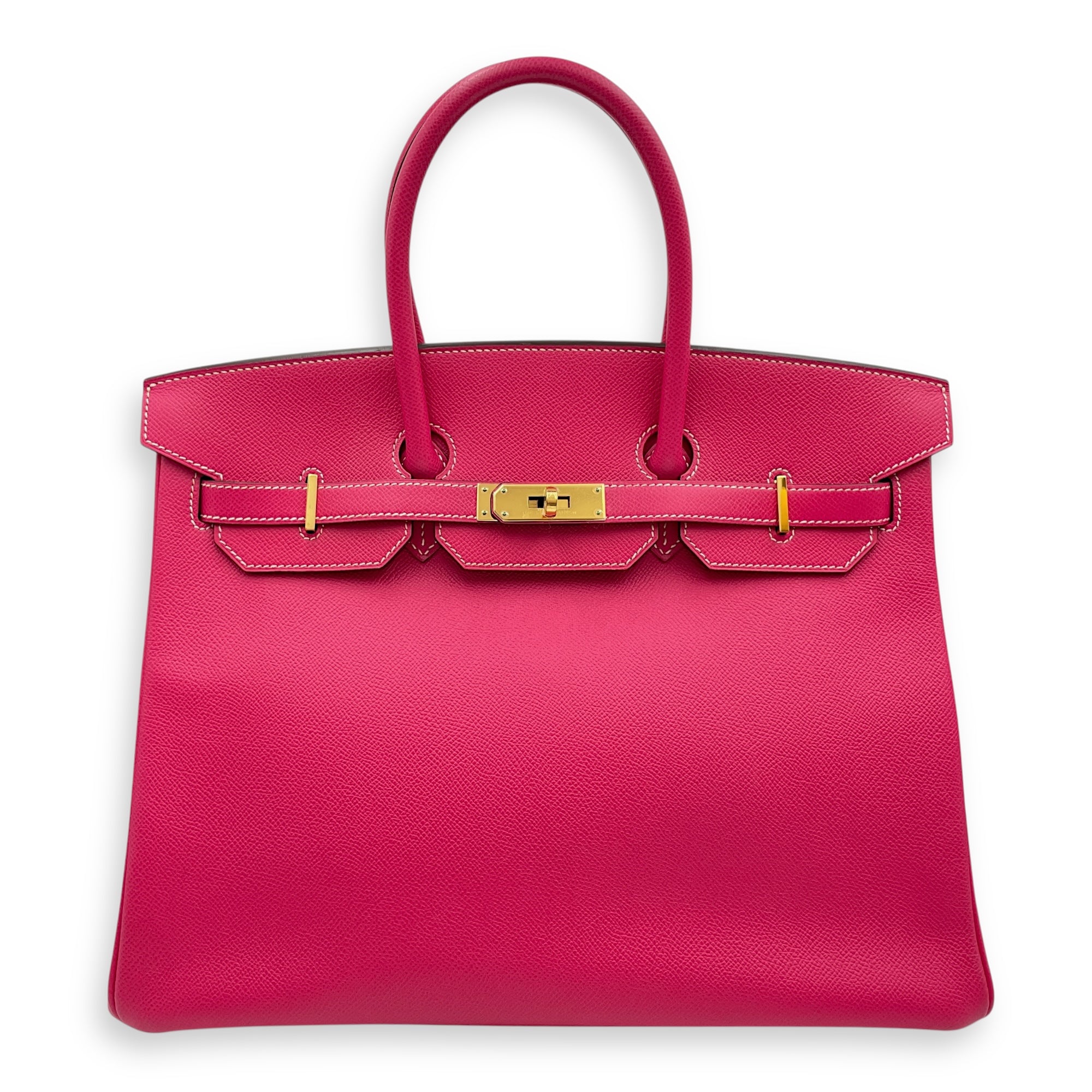 Birkin 35 Rose Tyrien in Epsom, Gold hardware