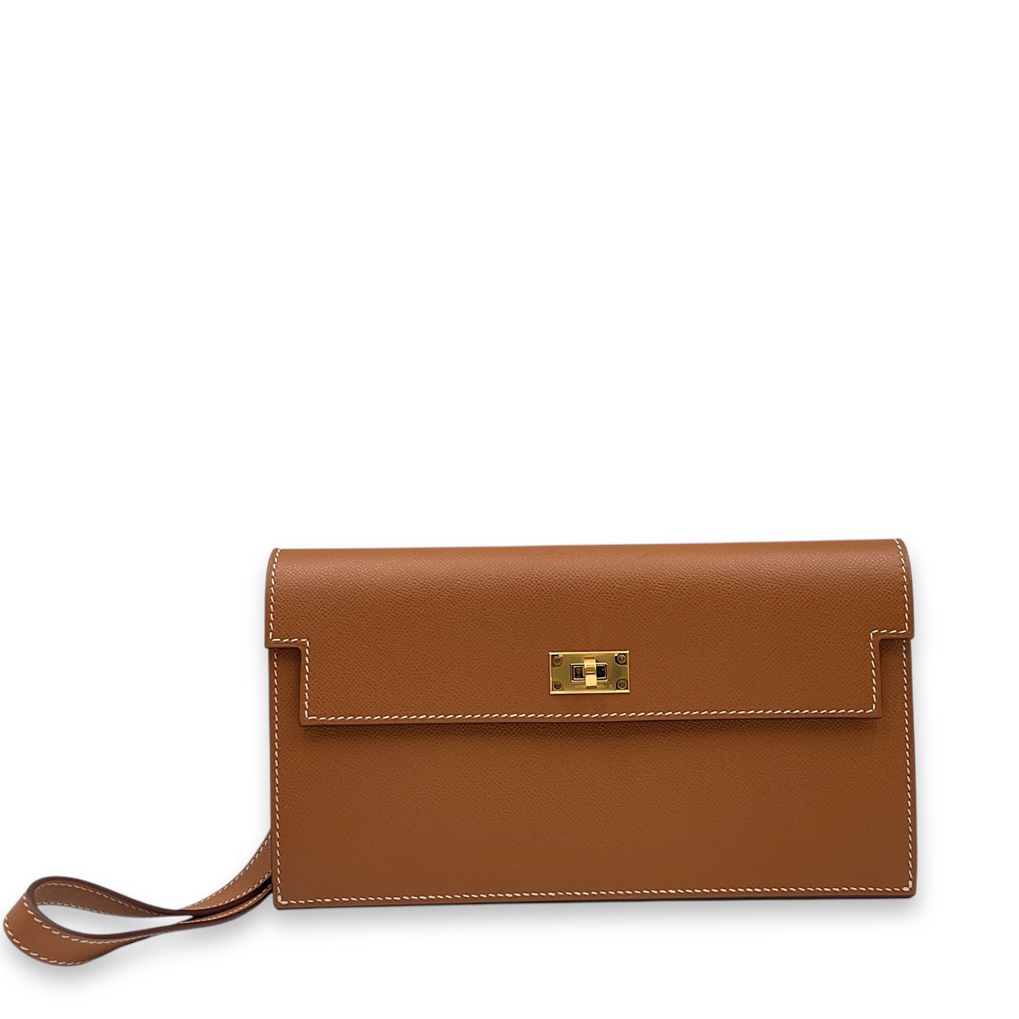 Kelly Pocket Long Gold Wallet in Madame, Gold hardware