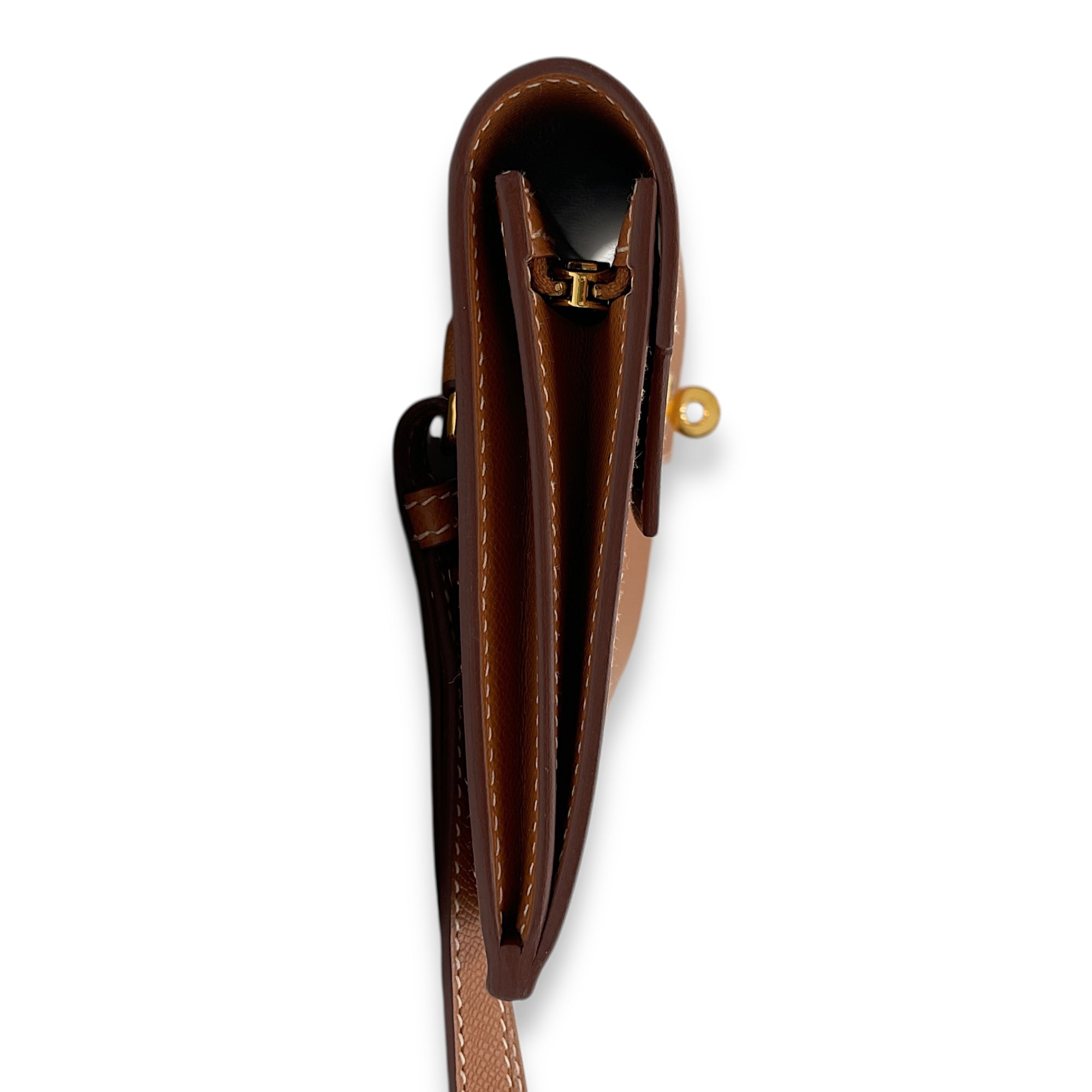 Kelly Pocket Long Gold Wallet in Madame, Gold hardware