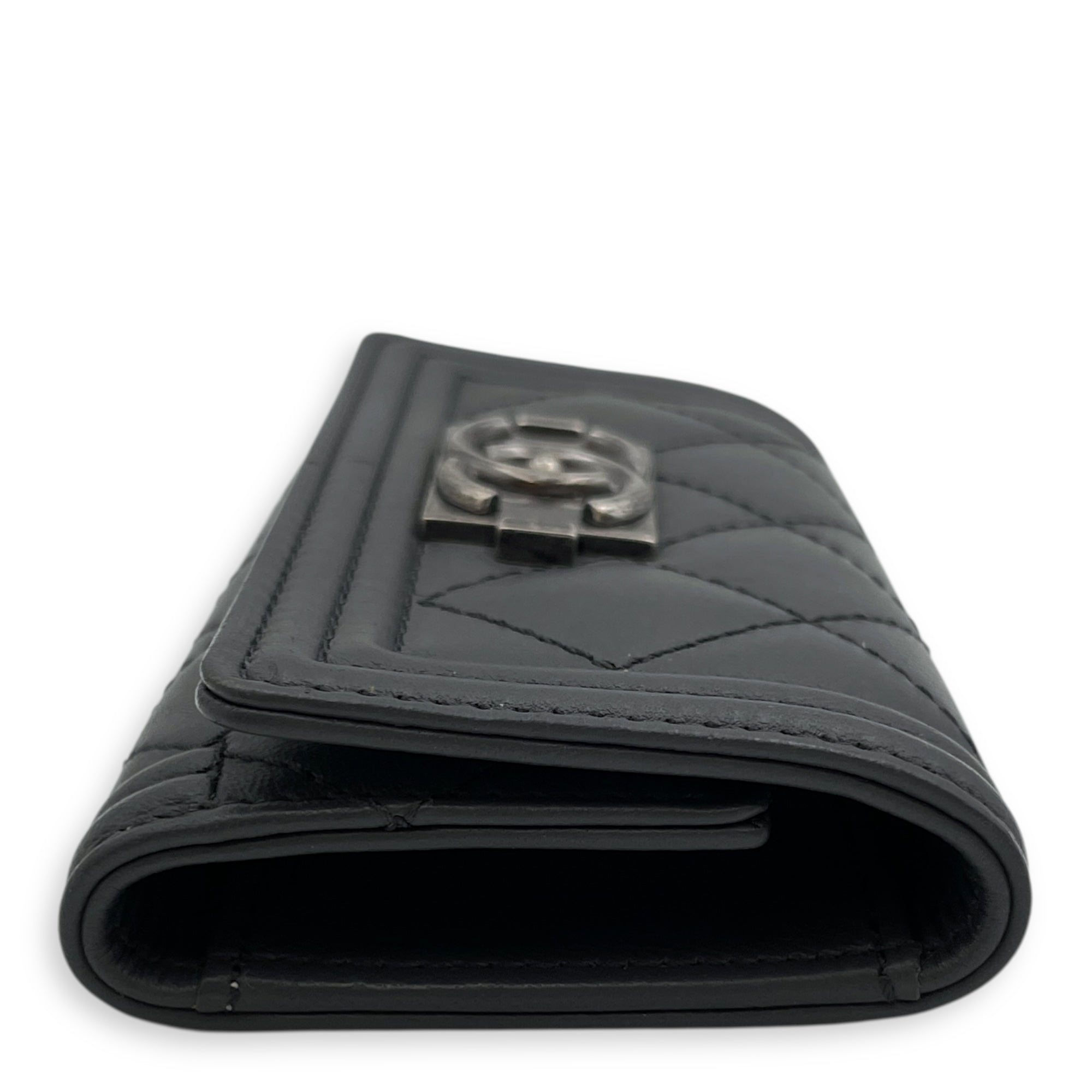 Le Boy Grey Key Pouch in Lambskin, Ruthenium hardware