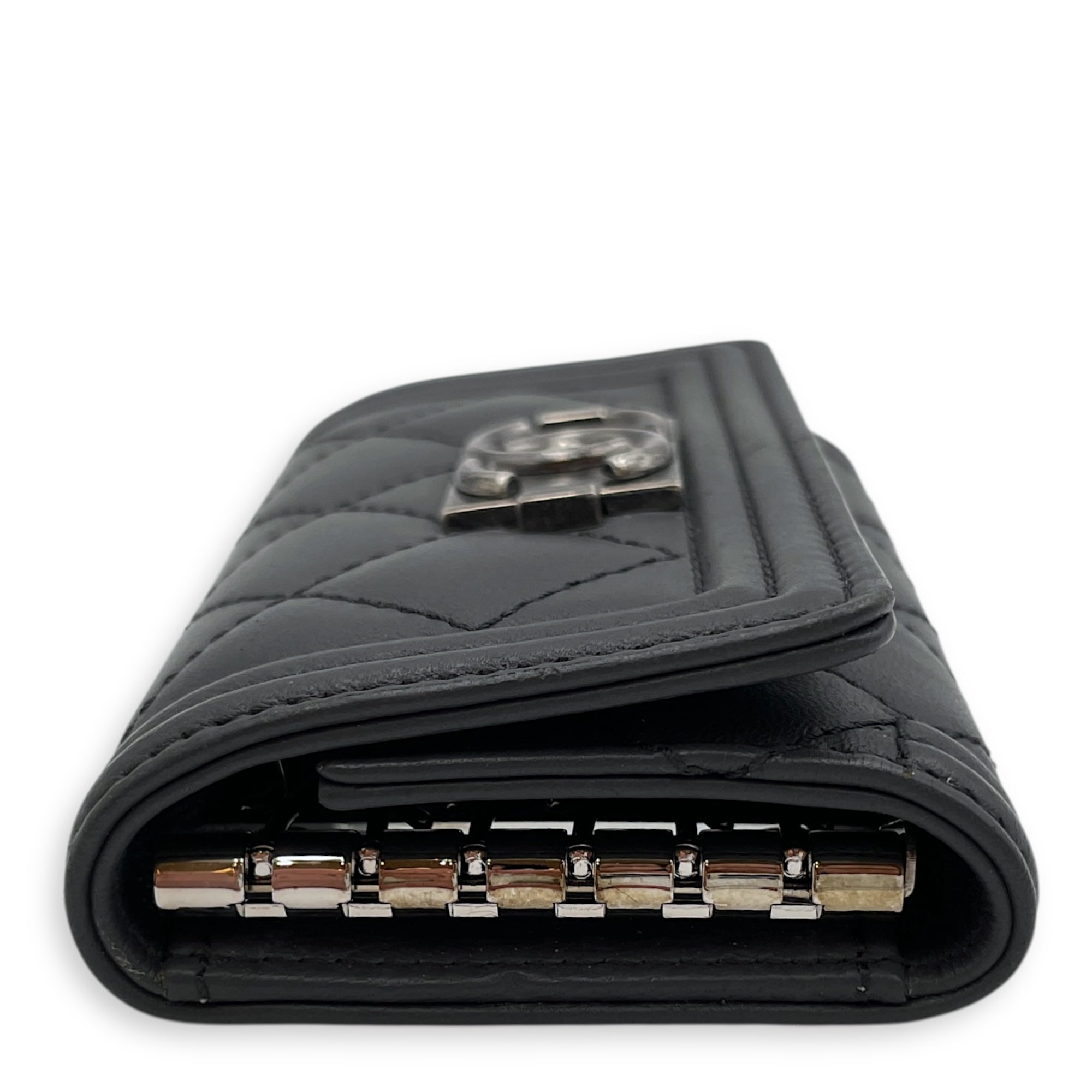 Le Boy Grey Key Pouch in Lambskin, Ruthenium hardware