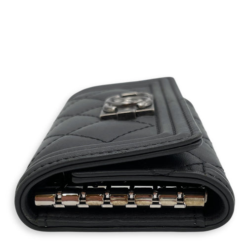 Le Boy Grey Key Pouch in Lambskin, Ruthenium hardware