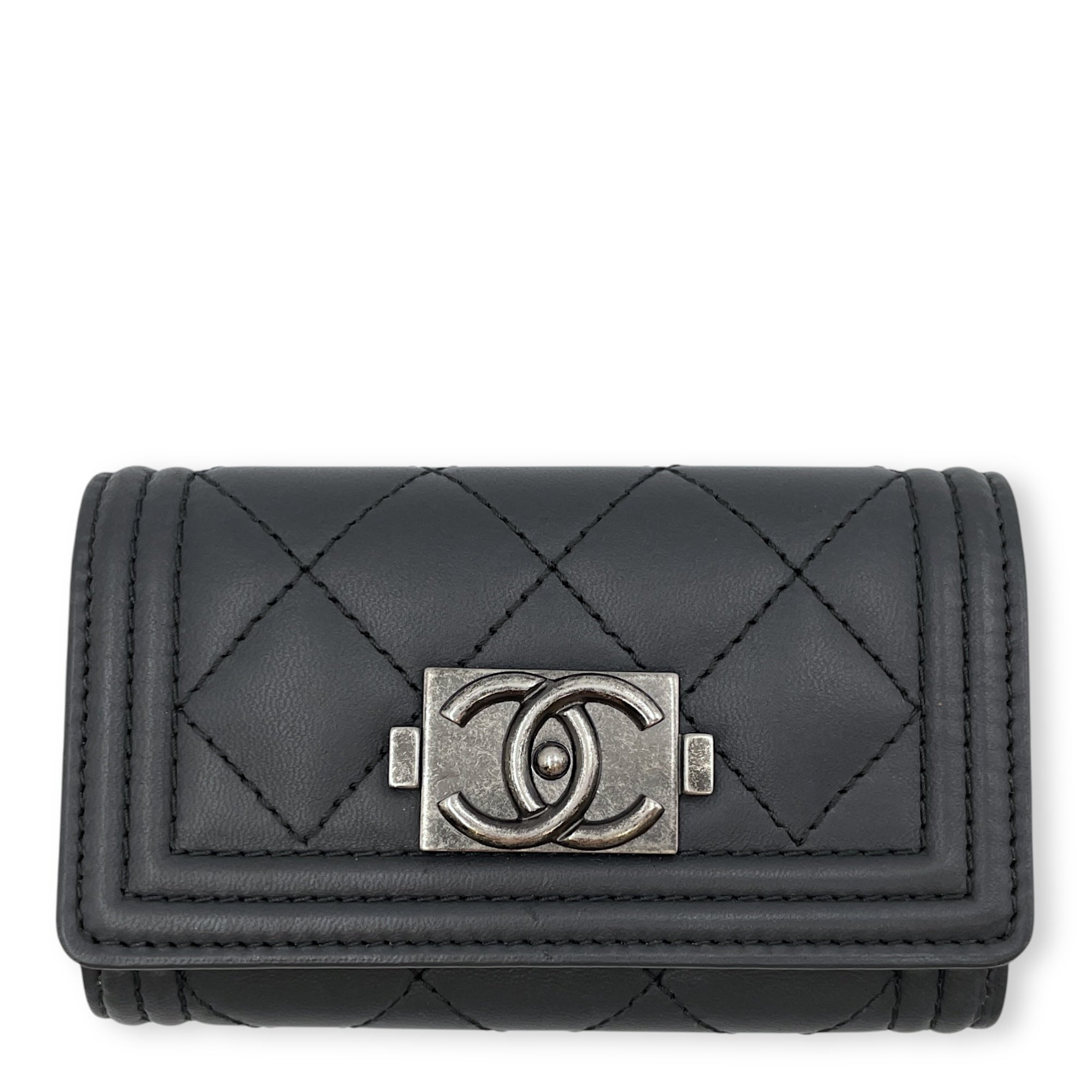 Le Boy Grey Key Pouch in Lambskin, Ruthenium hardware
