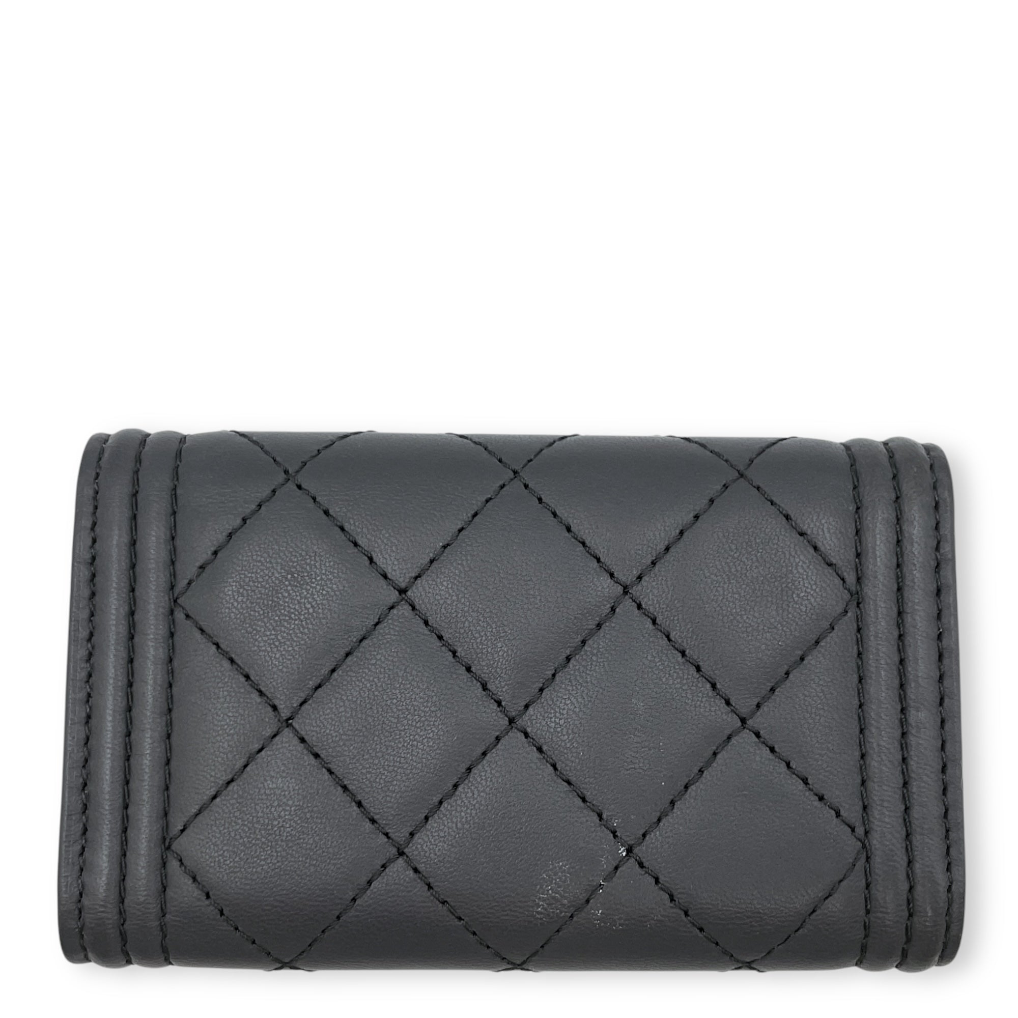 Le Boy Grey Key Pouch in Lambskin, Ruthenium hardware