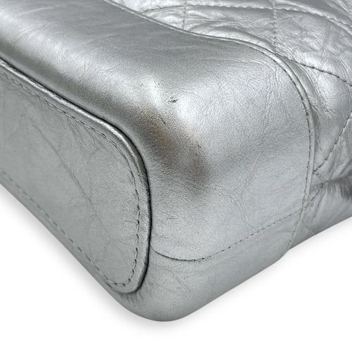 Gabrielle Hobo Silver Crossbody Bag in Distressed Leather, Tri-tone hardware