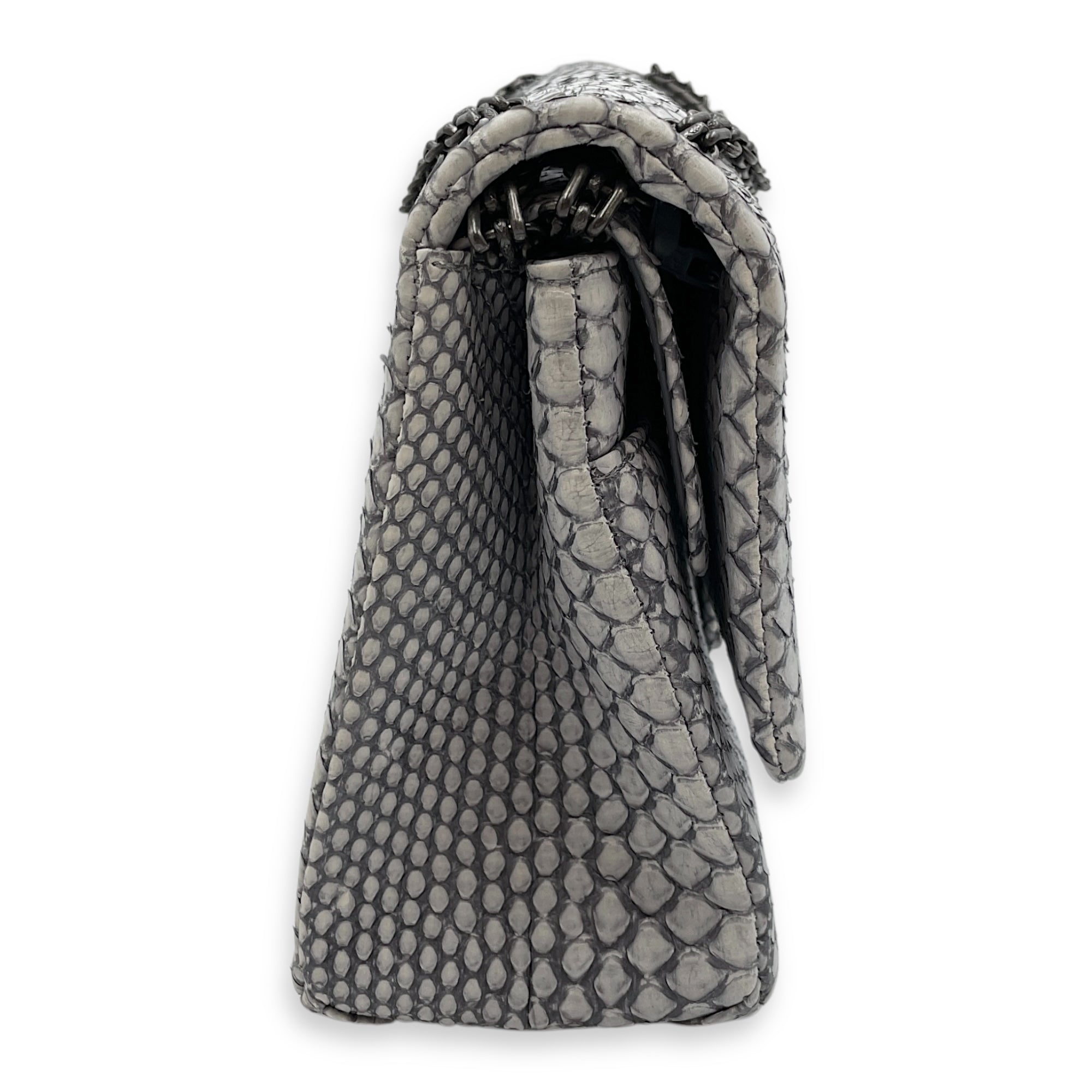 Python 2.55 Reissue Flap Grey Crossbody Bag in Python Embossed Calfskin, Ruthenium hardware