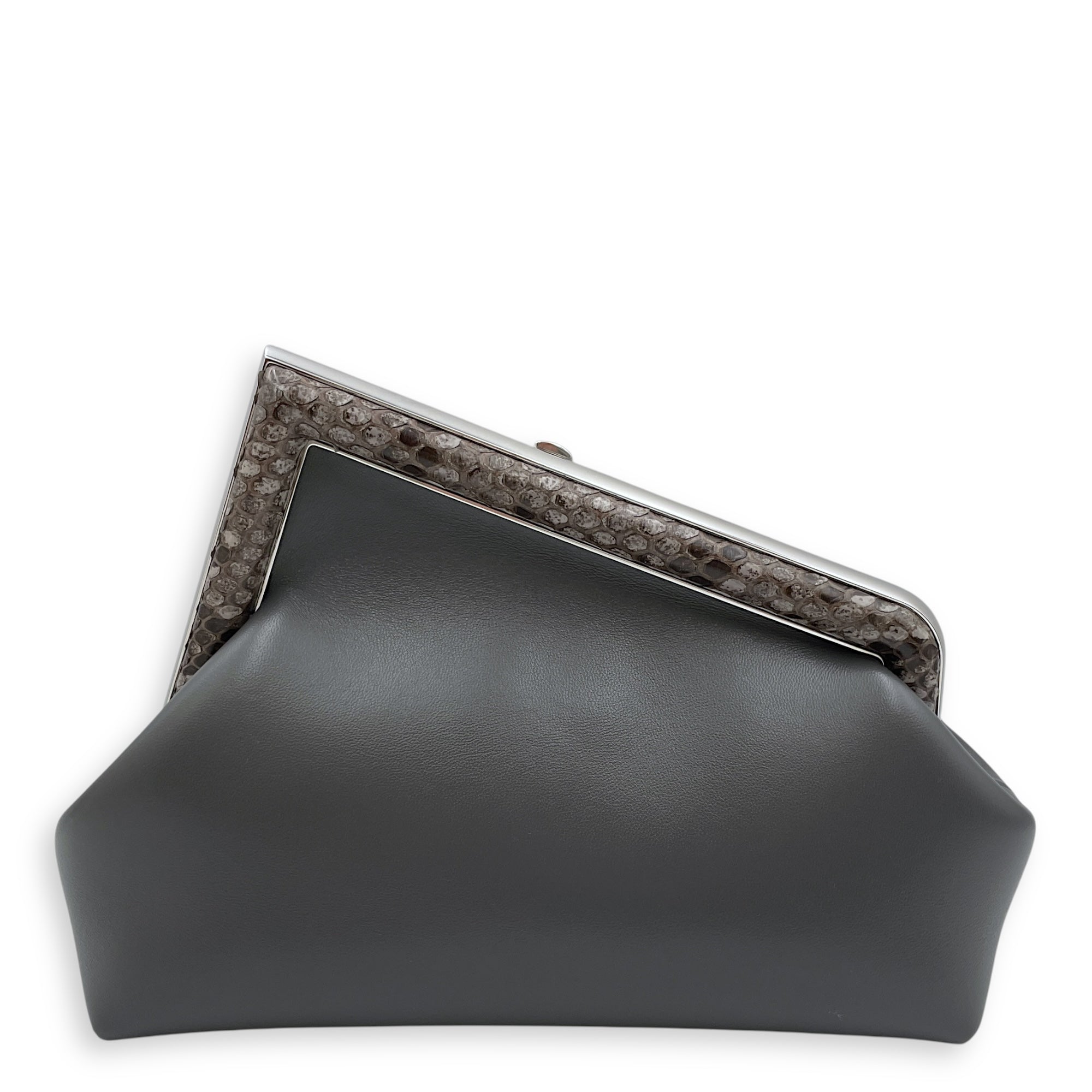 First Grey Shoulder Bag in Python Embossed Calfskin Silver hardware