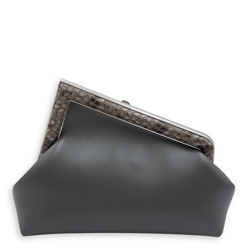 First Grey Shoulder Bag in Python Embossed Calfskin Silver hardware