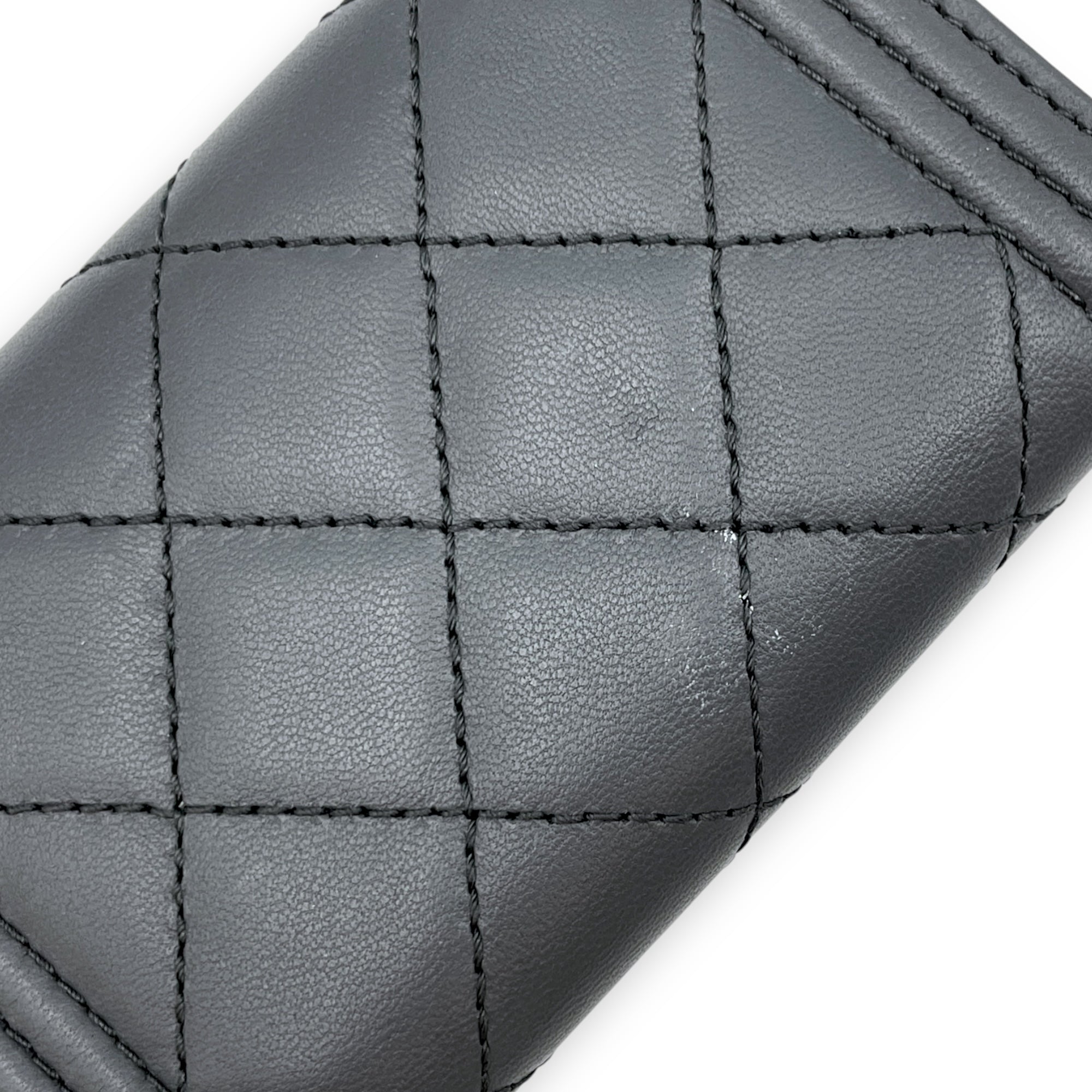Le Boy Grey Key Pouch in Lambskin, Ruthenium hardware