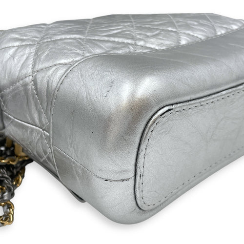 Gabrielle Hobo Silver Crossbody Bag in Distressed Leather, Tri-tone hardware