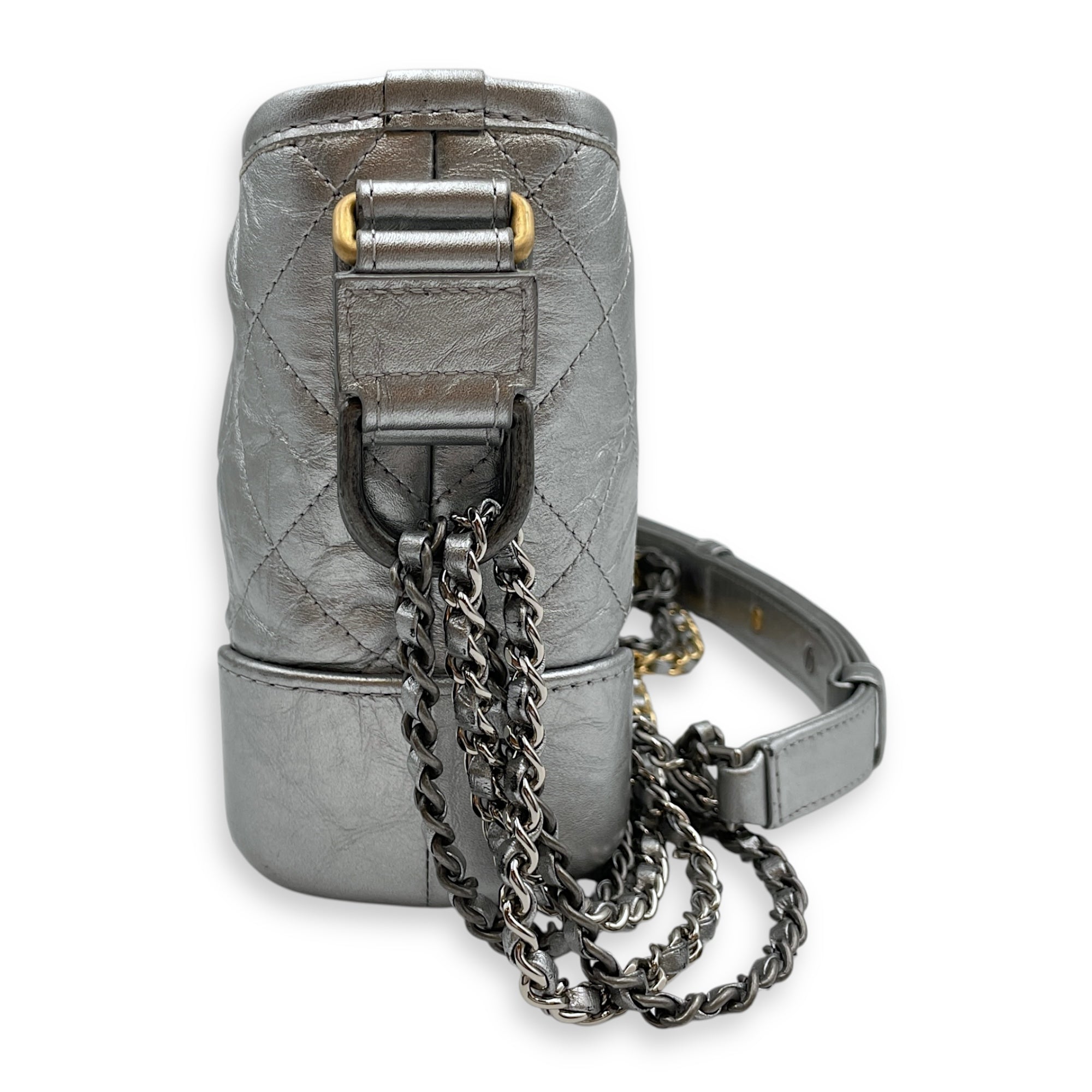 Gabrielle Hobo Silver Crossbody Bag in Distressed Leather, Tri-tone hardware