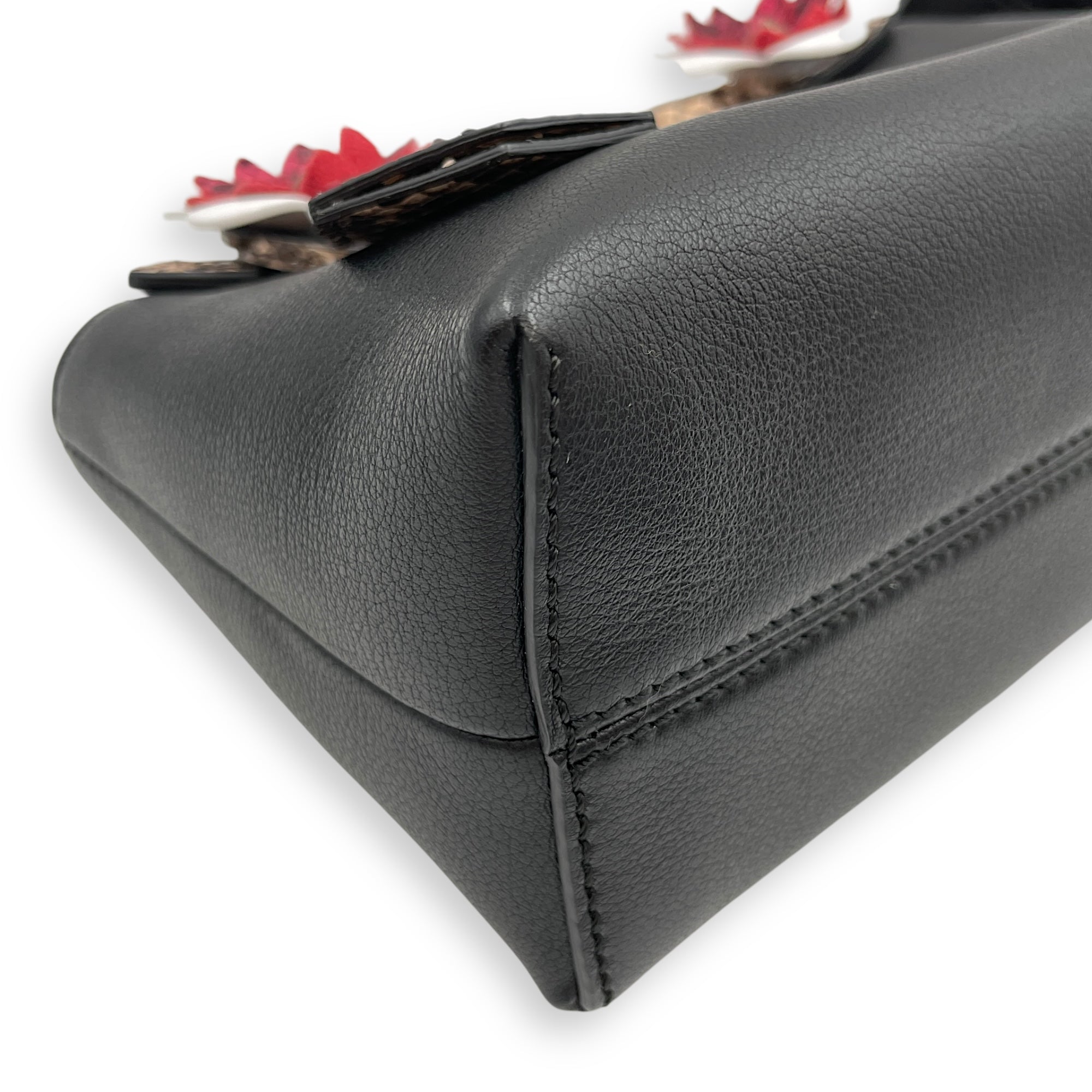 Vitello Dolce Croc Tail Flowerland Studded by the way Boston bag Mini Black Crossbody Bag in Snakeskin Nappa, Silver hardware