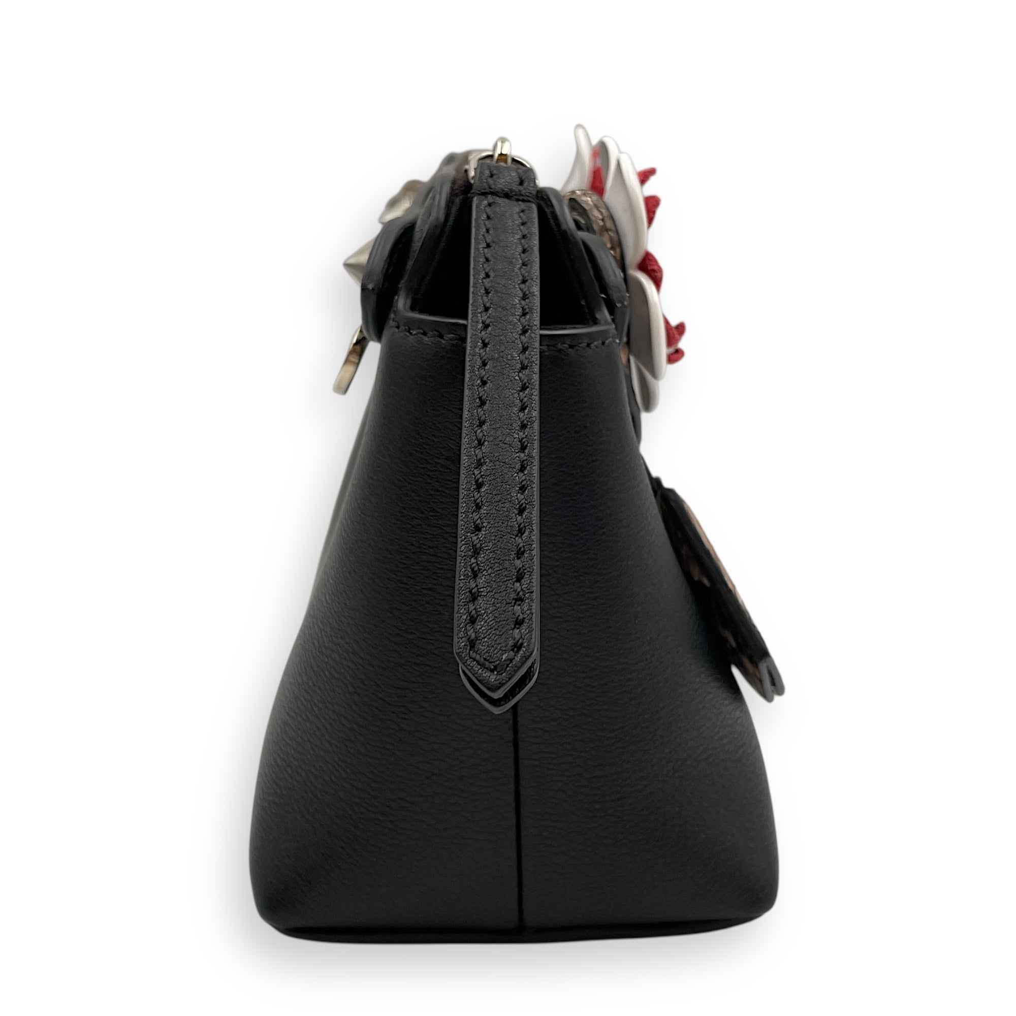 Vitello Dolce Croc Tail Flowerland Studded by the way Boston bag Mini Black Crossbody Bag in Snakeskin Nappa, Silver hardware