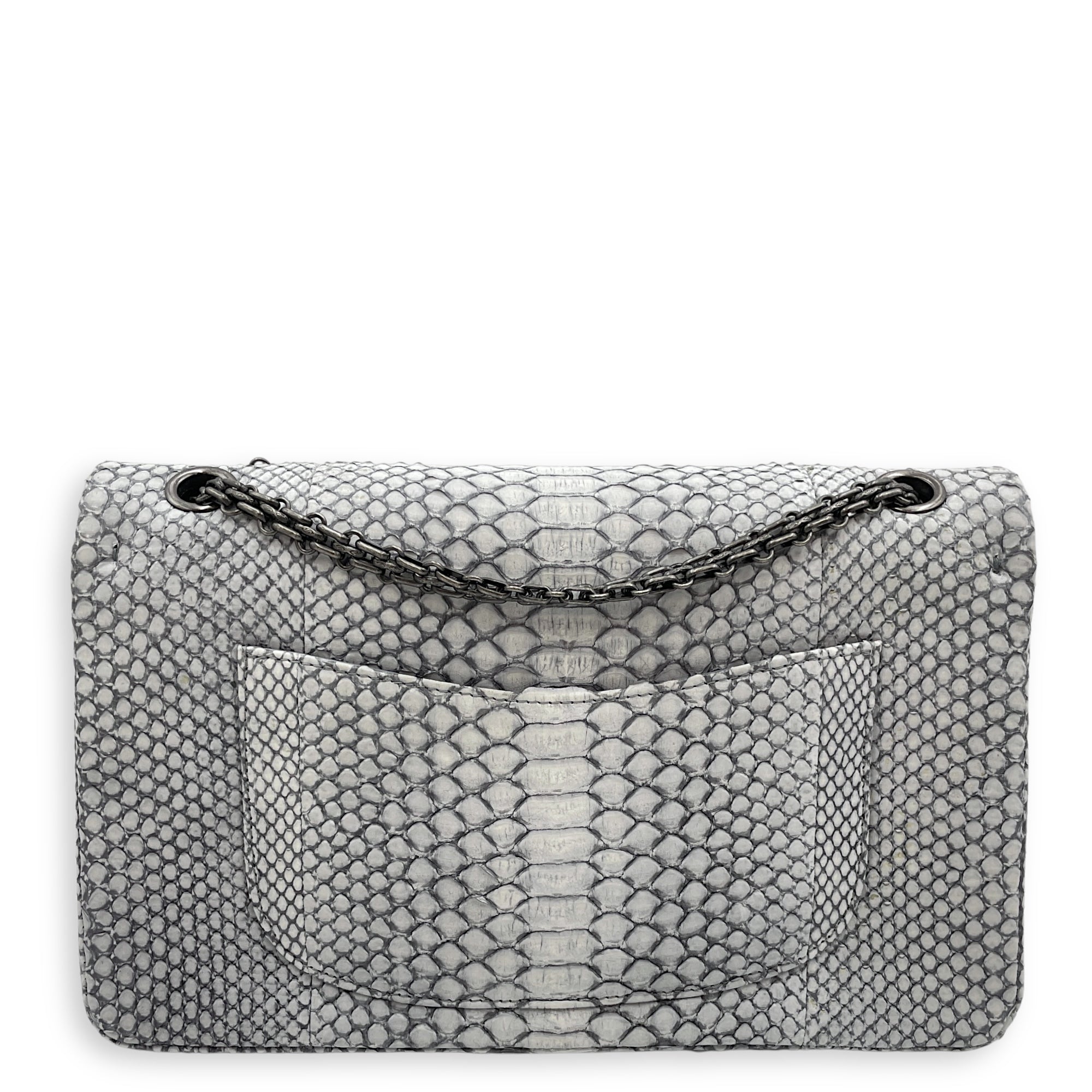 Python 2.55 Reissue Flap Grey Crossbody Bag in Python Embossed Calfskin, Ruthenium hardware