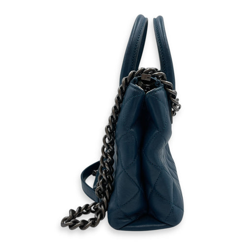 Quilted Boy Tote Small Blue Shoulder Bag in Goat Leather, Ruthenium hardware