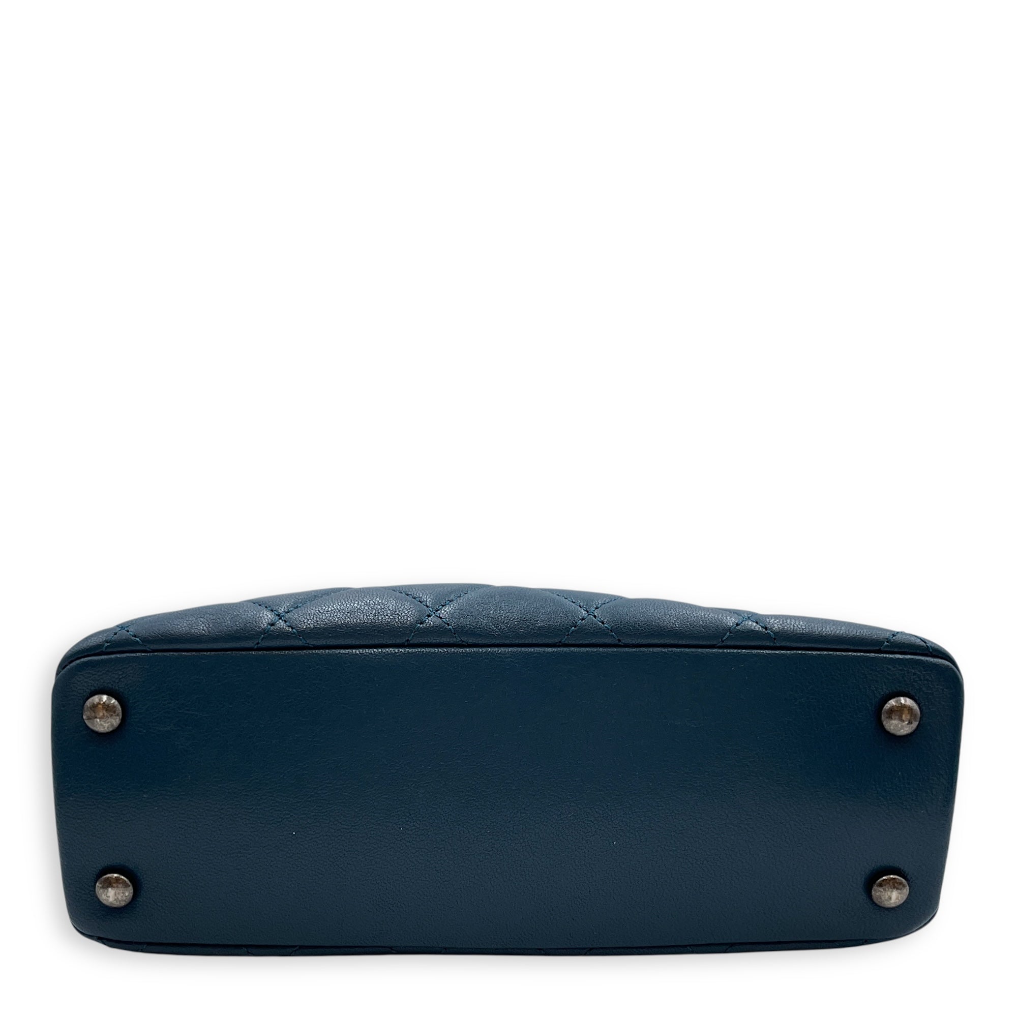 Quilted Boy Tote Small Blue Shoulder Bag in Goat Leather, Ruthenium hardware
