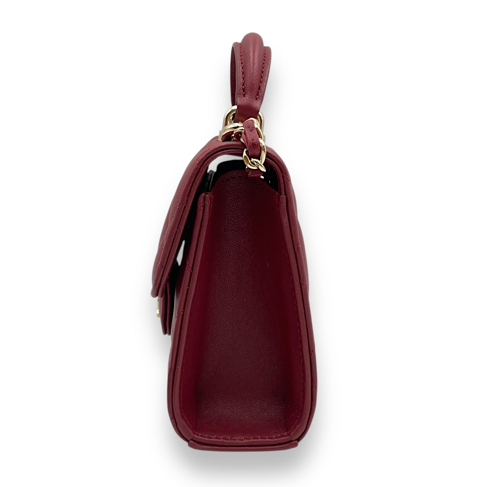 Quilted Vanity Case with Mirror Mini Red Crossbody Bag in Lambskin, Gold hardware