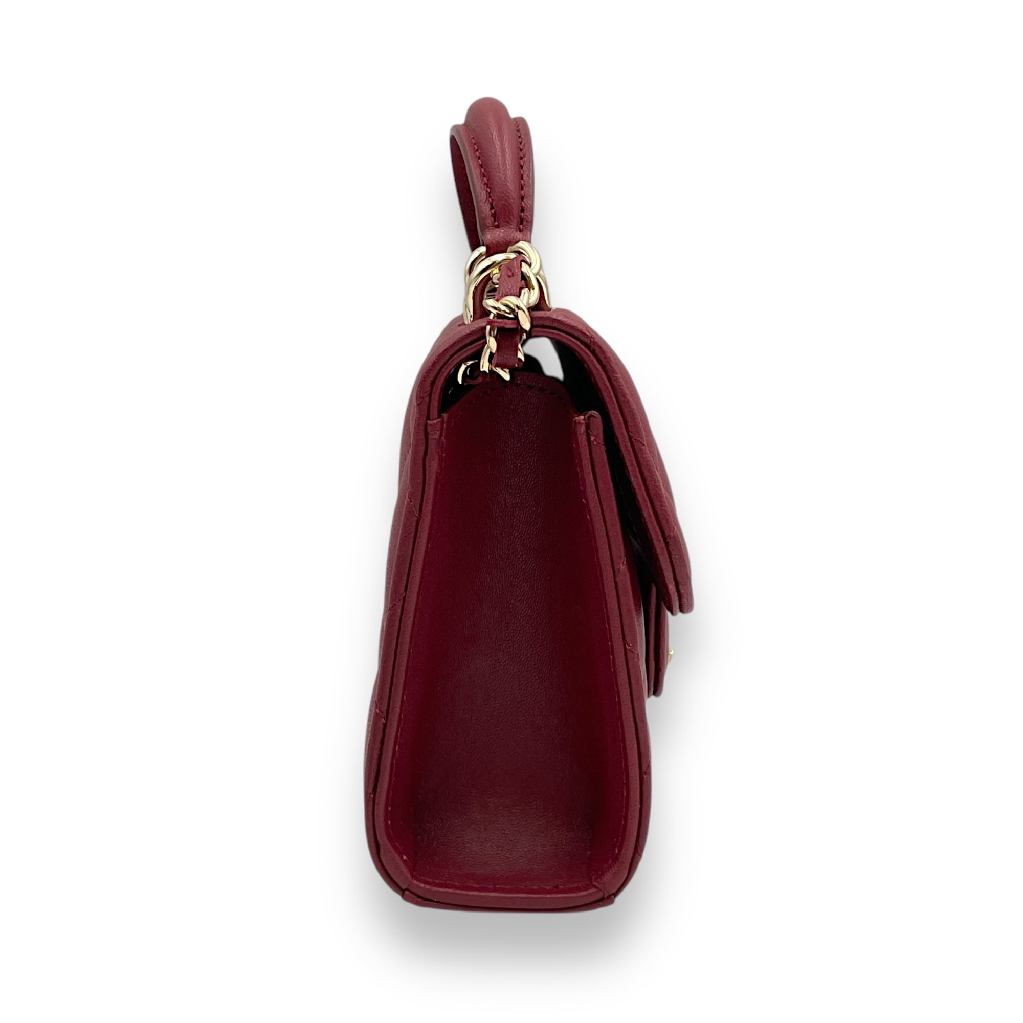 Quilted Vanity Case with Mirror Mini Red Crossbody Bag in Lambskin, Gold hardware