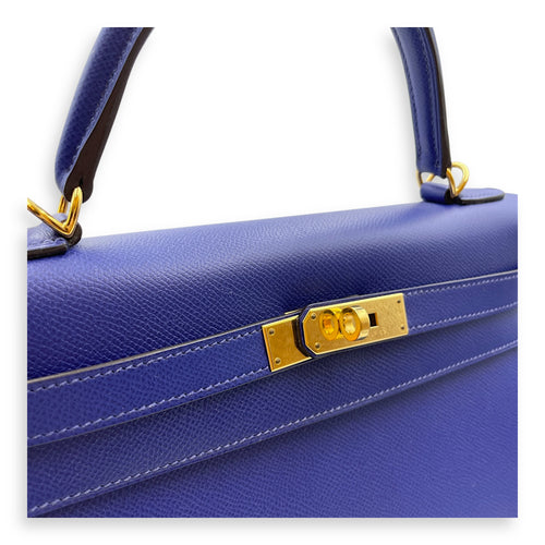 Sellier Kelly 32 Blue Electric in Epsom, Gold hardware