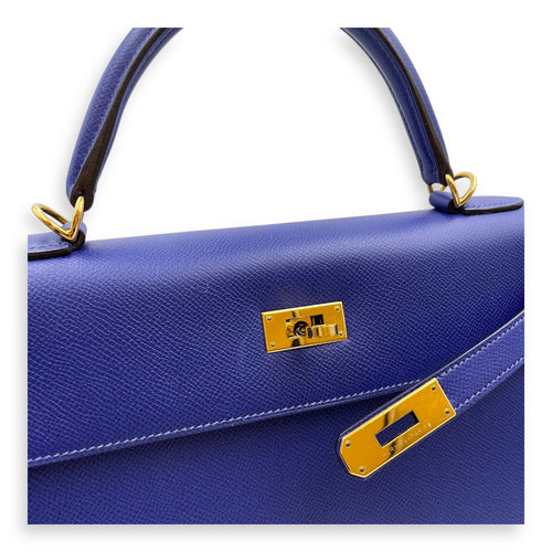Sellier Kelly 32 Blue Electric in Epsom, Gold hardware
