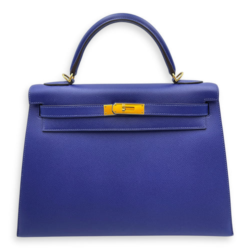 Sellier Kelly 32 Blue Electric in Epsom, Gold hardware